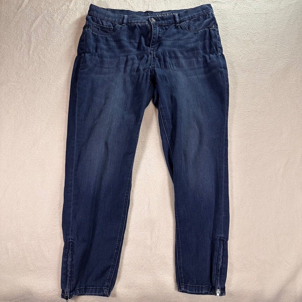 NY&C Ankle Leggings Womens Size 14 Blue Denim Dark Wash Zipper Casual Pants
